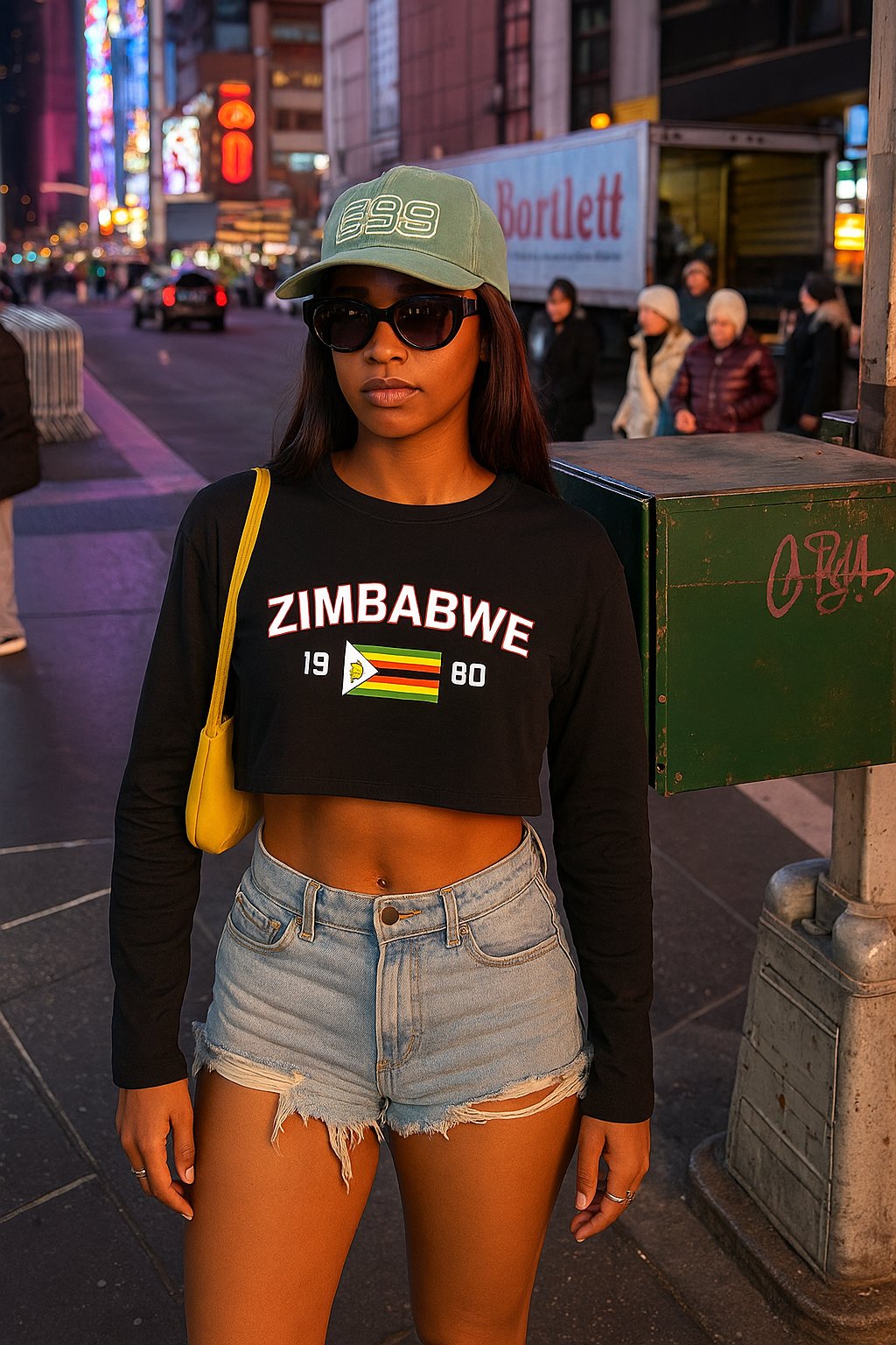 Zimbabwe Long Sleeve Crop Top with Mesh Sleeves