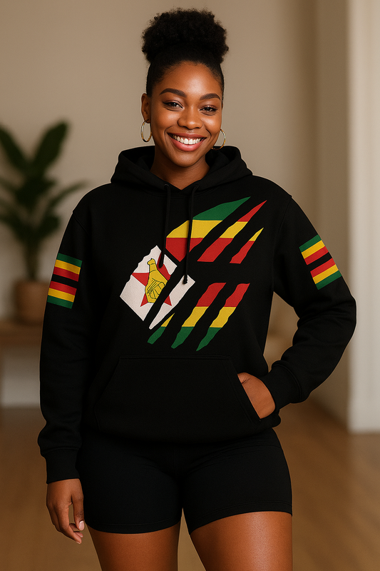 ZIMBABWE DISTRESSED FLAG UNISEX HOODIE TOP ZIMBABWEAN FOOTBALL JERSEY